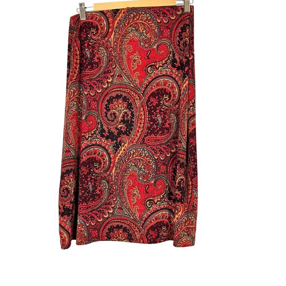 Retro Colorful Paisley Maxi Skirt Red XL Boho Western Indie Folk Chic Old Money